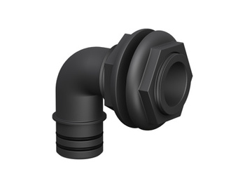 "THRU HULL ELBOW 1 1/8"" DOUBLE NUT BLACK"