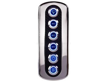 Switch Panel SS With Carbon Face 6 Gang Push On-Off Led Ring Blue