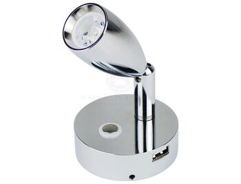 LED Bullet Reading Light + USB Outlet Chrome